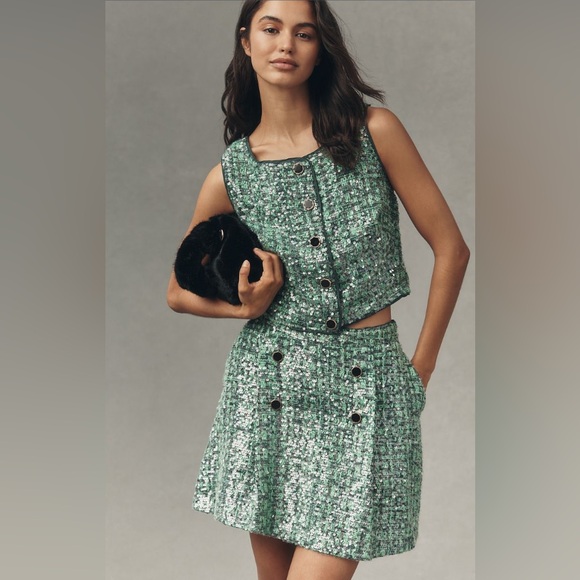 NWT Anthropologie Maeve Sequin Tweed Mini Skirt, sz XS - Picture 1 of 5